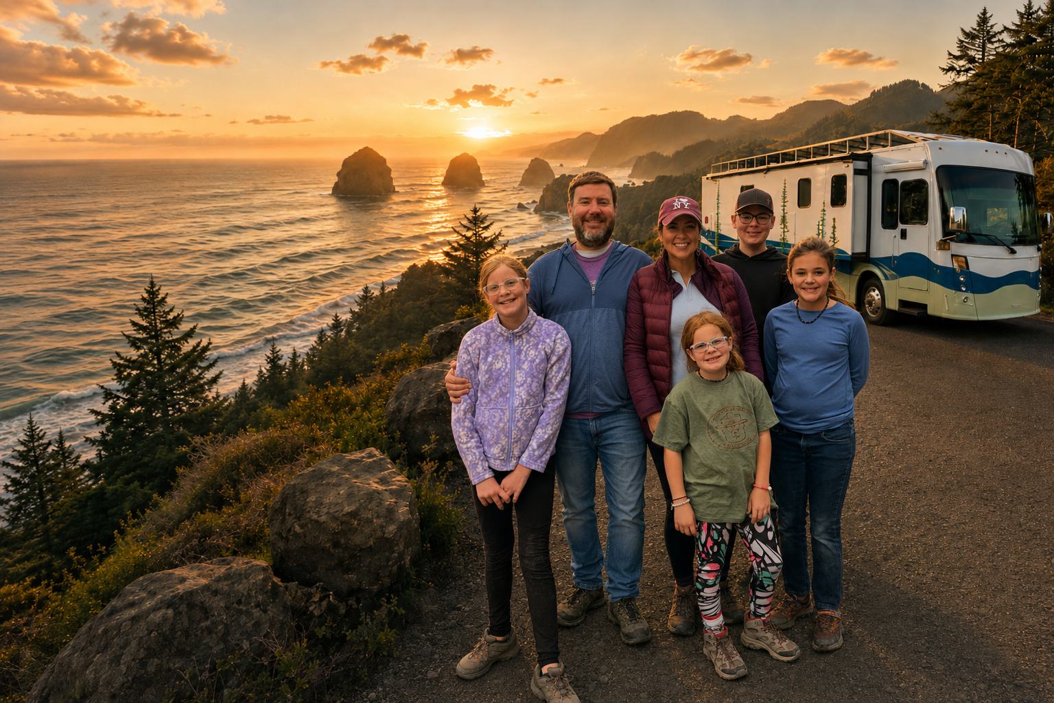 The DeYoung family in front of their RV